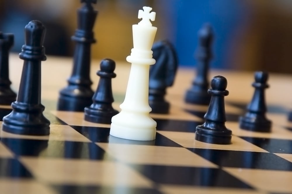 Chess pieces on a board